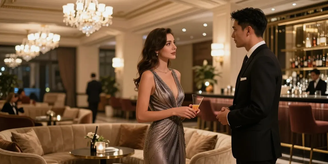 İstanbul Escort: A luxurious evening meeting in an elegant hotel setting showcasing sophisticated interactions.